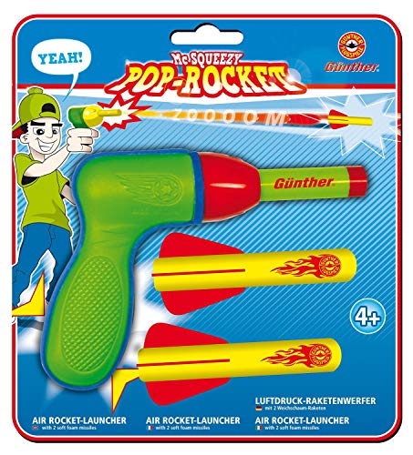 Paul Günther 1541 - Mc Squeezy Pop Rocket, Luftdruckraketenwerfer für Kinder mit 2 Weichschaumraketen, geeignet für drinnen und draußen von GÜNTHER FLUGSPIELE