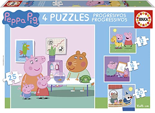 Educa - Peppa Pig, 4in1 Puzzleset mit 12/16/20/25 Teilen, Puzzle für Kinder ab 3 Jahren (16817) von Educa