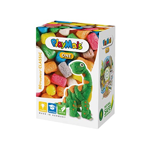 Playmais ONE Dinosaur Bastelset für Kinder ab 3 Jahren I Über 70 Spielmais Bausteine mit Anleitung zum Basteln I Natürliches Spielzeug I Fördert Kreativität & Motorik I Geschenk für Mädchen & Jungen von Playmais
