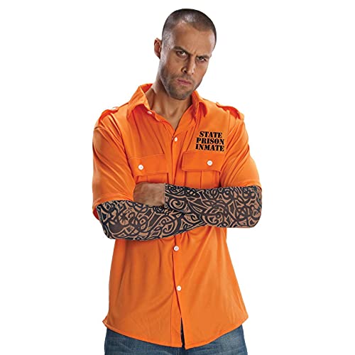 Rubies Kostüm Häftling Shirt mit Tattooärmeln Kostüm, Orange/Abendrot im Zickzackmuster (Sunset Chevron), Einheitsgröße Rubies Kostüm Häftling Shirt mit Tattooärmeln Kostüm, Orange/Abendrot im Zickzackmuster (Sunset Chevron), Einheitsgröße von Rubies