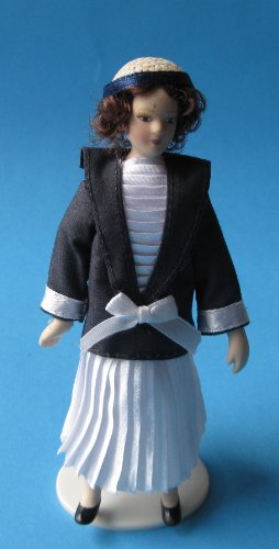 Puppe Dame im Plisseekleid Puppe für die Puppenstube Miniatur 1:12 von Unbekannt