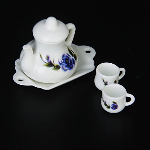 Puppenhaus Miniatur 2 Tassen Teekanne Tablett mit Blumenmuster Set von Unbekannt