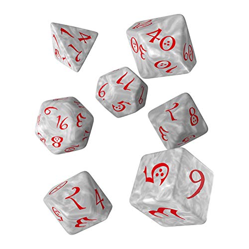 Q-WORKSHOP_SCLE86 Classic Pearl & red RPG Ornamented Dice Set 7 polyhedral Pieces von Q Workshop