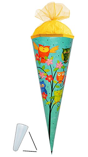 alles-meine.de GmbH Schultüte - Eulen auf AST - 50 cm - mit Tüllabschluß - Zuckertüte - mit/ohne Kunststoff Spitze - für Mädchen & Jungen - Eule lustig - Blumen türkis - Eulenm.. von alles-meine.de GmbH
