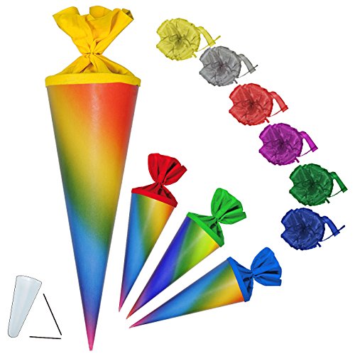 alles-meine.de GmbH Schultüte - Regenbogen Farben - 70 cm - rund - incl. Schleife - Filzabschluß - mit/ohne Kunststoff Spitze - Zuckertüte Regenbogenfarben - zum Basteln Bastel.. von alles-meine.de GmbH