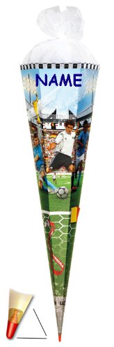 Schultüte - Soccer 100 cm - incl. Namen - mit Holzspitze/Tüllabschluß - Zuckertüte Roth Fußball Fussball Tor Bälle Torwart Sport Stadion von alles-meine.de GmbH