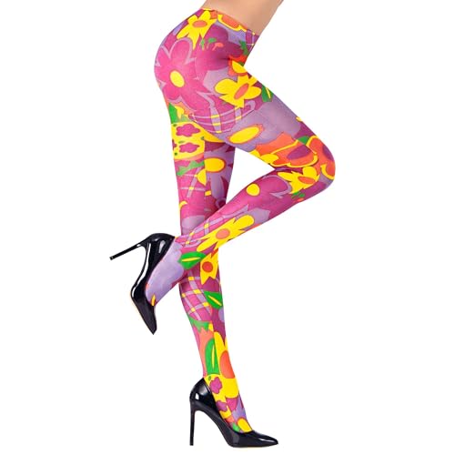 W WIDMANN MILANO Party Fashion - Strumpfhose mit Blümchenmuster, 40 DEN, Hippie, Blumen, Kostüm von W WIDMANN MILANO Party Fashion