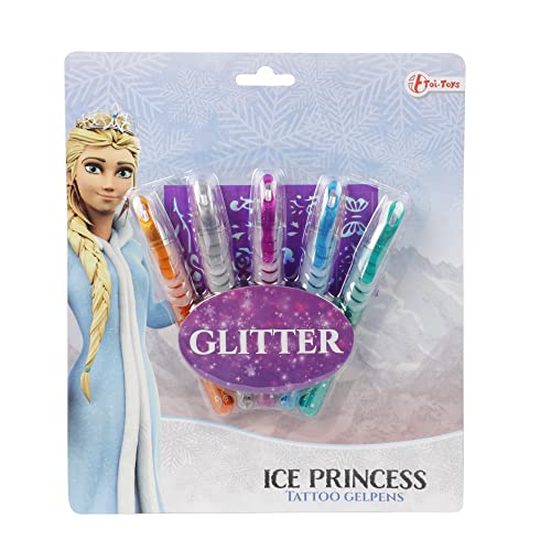 Toi-Toys - Ice Princess 45650A Tattoo, 5 Gelstifte mit Pailletten für Kinder, Schablonen, inklusive Lizenz Make-up-Stifte, mehrfarbig, 6 Stück (1 Stück) von Toi-Toys