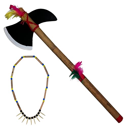 Spassprofi Tomahawk + Halskette mit Zähnen f. Kostüm Indianer Indianerschmuck von Spassprofi