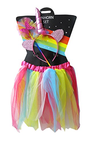 Unbekannt 3tlg. Mädchen Set Einhorn mit Tüllrock Haarreif und Feenstab Karneval Kindergeburtstag von Unbekannt