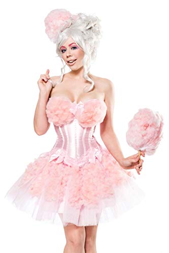 Unbekannt Damen Candy Girl Fantasy Kostüm Zuckerwatten Verkleidung aus Corsage, Hut, Watte und Tutu Rock in schwarz rosa Zuckerwattestab glänzend XL von Unbekannt