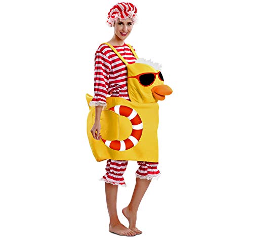Unbekannt Damen Kostüm Retro Badeanzug rot-weiß gestreift mit Badeente Karneval (42) von Unbekannt