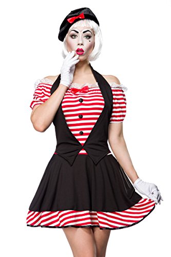Unbekannt Damen Pantomime Kostüm Verkleidung mit Streifen Muster und Knöpfen mit Kleid, Mütze und Handschuhe Onesize von Unbekannt