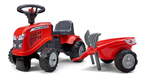 Falk - Traktor Massey Ferguson mit Anhänger – ab 12 Monaten Schaufel und Rechen inklusive – 2 Personalisierungsstile – Nummernschild personalisierbar – 241C von Falk