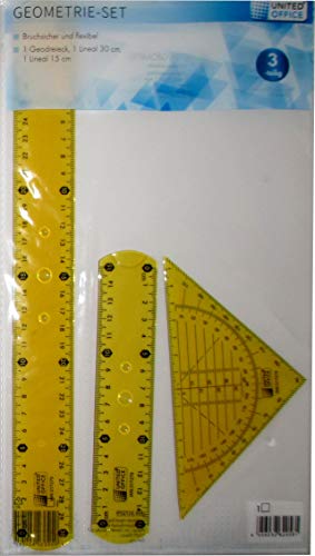 Unbekannt Flexibles Geometrie-Set 3-teilig: Geodreieck, Lineal 15 cm, Lineal 30 cm (Gelb) von Unbekannt