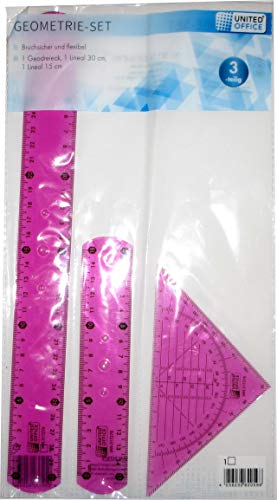Unbekannt Flexibles Geometrie-Set 3-teilig: Geodreieck, Lineal 15 cm, Lineal 30 cm (Pink) von Unbekannt