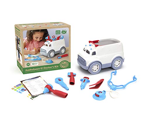 Green Toys 8601313, Krankenwagen mit Arztausrüstung, Spielfahrzeug für Kinder ab 24 Monaten, 10-teilig von Green Toys
