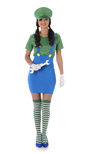 Karnival Costumes 81003 Klempner für Mädchen, Grün Mario + Luigi Kostüm, S von Karnival Costumes