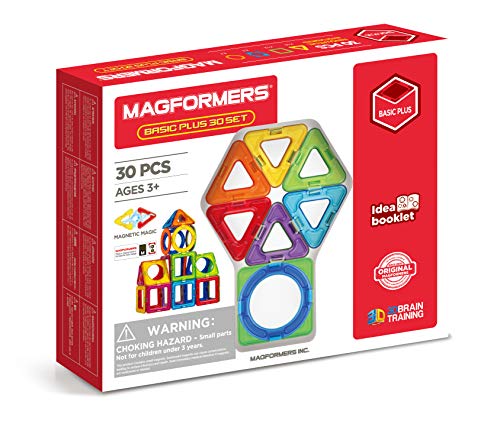 Magformers 715015 Basic 30 Magnetic Construction Set with Circle Pieces Basisset Plus, 30dlg, Blue, Red, Orange, Green, Purple von MAGFORMERS
