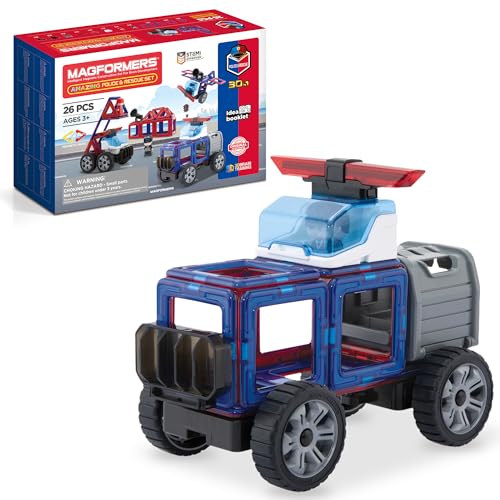 Magformers Amazing Police And Rescue Magnetic Building Blocks Tile Toy. Makes Cars And Buildings In A Police Theme. A STEM Toy For Children Aged 4+. With Police Character And Car. von MAGFORMERS