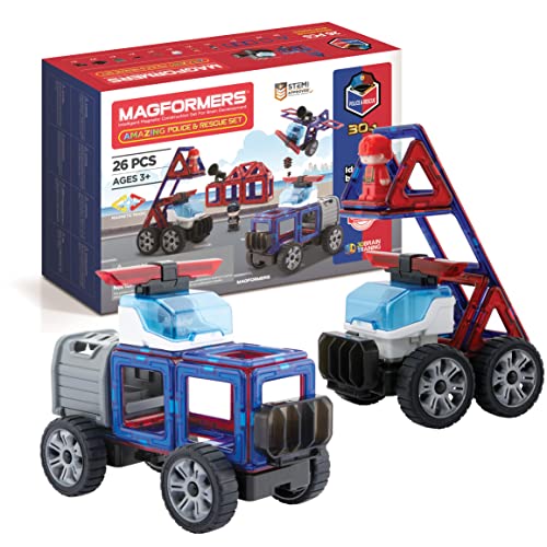 Magformers Amazing Police And Rescue Magnetic Building Blocks Tile Toy. Makes Cars And Buildings In A Police Theme. A STEM Toy For Children Aged 4+. With Police Character And Car. von MAGFORMERS