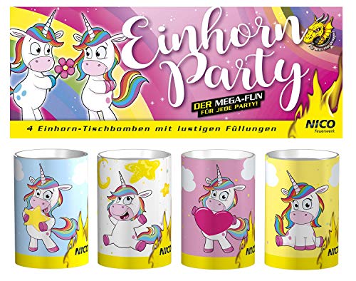 Unbekannt NICO - 4er Btl. Tischfeuerwerk Tischbomben Einhorn Party Silvester Geburtstag Kinder Party von Unbekannt