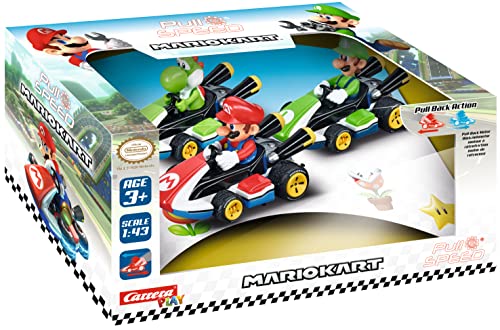 Carrera Pull & Speed I Mario Kart™ - 3Pack I Aufziehauto Rennauto I Pull and Speed Auto mit Rückziehmotor I Für Jungs und Mädchen ab 6 Jahren & Erwachsene I Rennbahn von Carrera