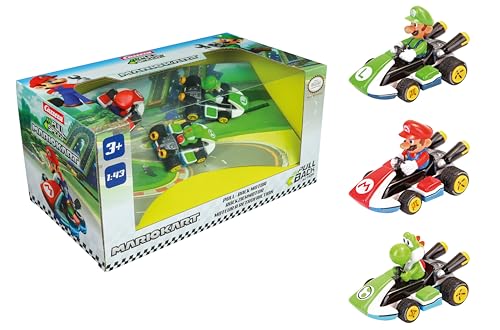 Carrera Pull & Speed I Mario Kart™ - 3Pack I Aufziehauto Rennauto I Pull and Speed Auto mit Rückziehmotor I Für Jungs und Mädchen ab 6 Jahren & Erwachsene I Rennbahn von Carrera