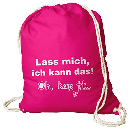 Unbekannt Turnbeutel mit Spruch - Lass Mich ich kann Das! Oh kaputt - Rucksack Baumwoll - Tasche Sporttasche Sport Beutel Gym Bag Sack Kultsack (Pink) von Unbekannt