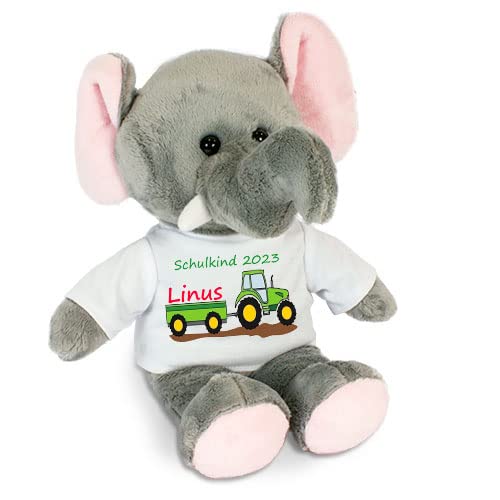 Unbekannt personalisierter Elefant Traktor Kuscheltier Zuckertüte Schultüte Wunschname Einschulung Schulkind Glücksbringer von Unbekannt