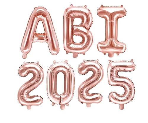 XXL Folien-Ballons ABI 2025 in rosé-gold Buchstaben-Girlande Luft-Ballons Schriftzug Höhe 35cm Abitur Schul-Abschluss Abi-Party Feier Schul-Ende Gymansium Matura Diplom Reife-Prüfung Raum-Deko-ration von Unbekannt