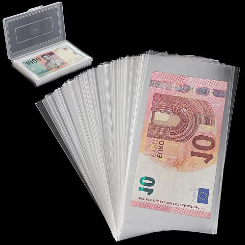 Uncle Paul 100 Stück Dollar Billhalter mit Aufbewahrungsbox, Clear Paper Money Sleeves Währungshülsen und Inhaber Geld Sammlung Särme Banknotenhülsen für den Sammler PN02 von Uncle Paul