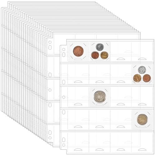 Uncle Paul Coin Pocket Seiten für Coin Flips – 25 Seiten, 500 Pockets, 54x52mm Pockets für 50x50mm Flips – 7-Loch-Design (A4/Letter) CS5425 von Uncle Paul
