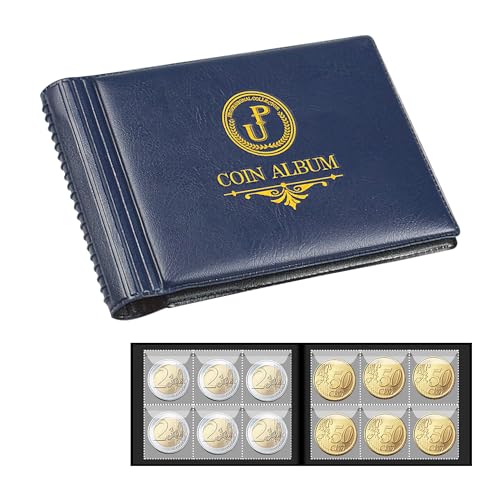 Uncle Paul Sammelalbum für Münzen, 60 Taschen – 35 x 35 mm/ 1,4 x 1,4 Zoll Raster für Penny-Sammlung und Aufbewahrung. Passend für Toonie, Dime, Pence, Cents, Quarter, Nickel Blue CS4206BL von Uncle Paul