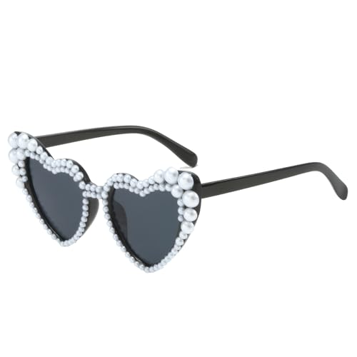 Uncle Yang Herz Sonnenbrille Damen Herren – Strass Herzform Brille UV400 Schutz Retro Glitzer Brille für Party Festival Hochzeit Karneval Laufsteg Schwarzgrau von Uncle Yang