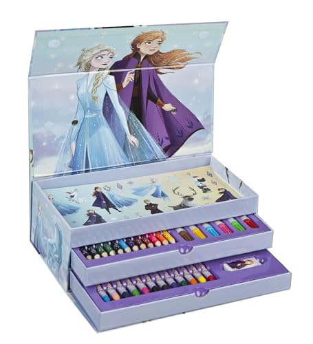 Undercover - Frozen Malkoffer 44-teilig – Kinder Kreativset mit 3 Fächern voller Malspaß – Wachsmaler Buntstifte Poster Sticker – für Kinder ab 3 Jahren von Undercover