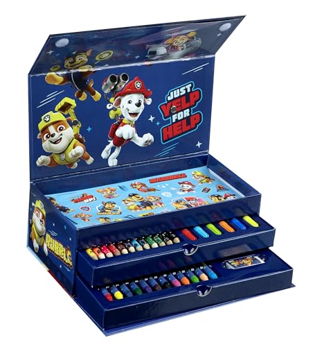 Undercover - Paw Patrol Malkoffer 44-teilig – Kinder Kreativset mit 3 Fächern voller Malspaß – Wachsmaler Buntstifte Poster Sticker – für Kinder ab 3 Jahren von Undercover