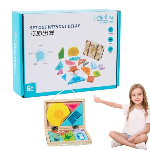 Children Educational Puzzles, Wooden Challenging Blocks Puzzle, Logical Thinking Training Aid, Portable Sensory Toys for Preschool, Nursery, 8.07x5.91x2.17 Inches von Ungtyb