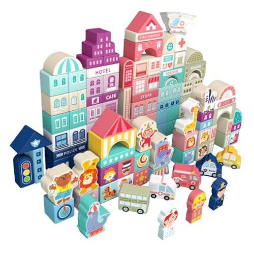 City Building Blocks, Educational Kids Stacking Blocks, Portable Scene Bricks Set, Cute Assembly Toys to Enhance Hands on Ability and Creativity, 100 Pieces von Ungtyb