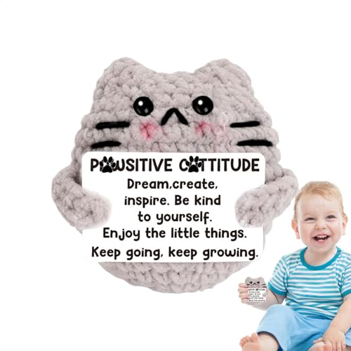 Ungtyb Crochet Cat Plush, Handmade Knitted Kitten Doll, Cute Pendant Backpack Charm, Soft Collectible Toy Includes Inspirational Card for Bags, 2.76x1.97 Inches von Ungtyb
