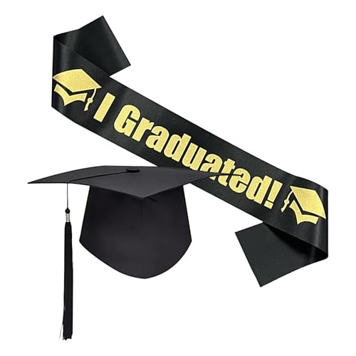 Ungtyb Graduation Cap, Uni Satin Sash, Premium Material, Tassel with Tiara, Comfortable Fit Perfect for High School and College Graduation and Photo Props, 130g von Ungtyb