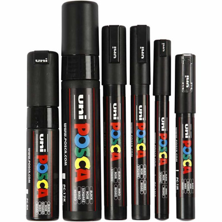 Posca Marker , Strichstärke 0,7-15 mm, Schwarz, 6 Stk/ 1 Pck von Uni-Posca