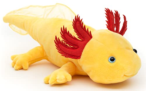 Uni-Toys Original Axolotl (gelb mit blauen Augen) - 32 cm (Länge) - Plüsch-Wassertier - Plüschtier, Kuscheltier von Uni-Toys