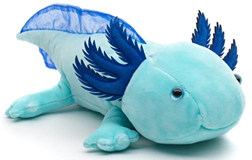 Uni-Toys Original Axolotl (hellblau) - Leuchtet im Dunkeln (fluoreszierender Plüsch) - 32 cm (Länge) - Plüsch-Wassertier - Plüschtier, Kuscheltier von Uni-Toys