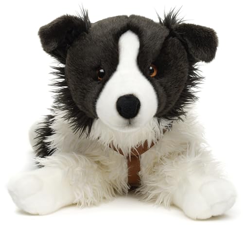 Uni-Toys - Border Collie schwarz-weiß, liegend (mit Geschirr) - 64 cm (Länge) - Plüsch-Hund, Haustier - Plüschtier, Kuscheltier von Uni-Toys