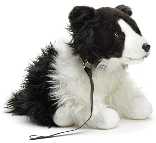 Uni-Toys - Border Collie schwarz-weiß, sitzend (mit Leine) - 26 cm (Höhe) - Plüsch-Hund - Plüschtier, Kuscheltier von Uni-Toys
