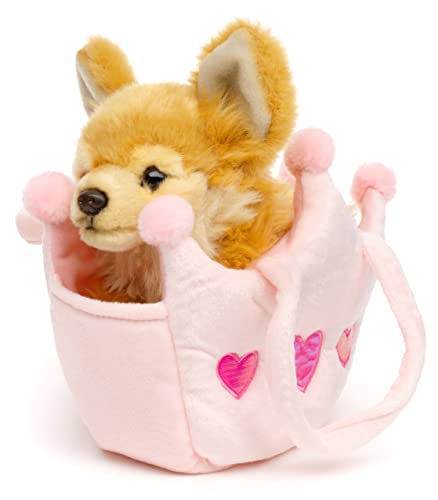 Uni-Toys - Chihuahua braun, mit Prinzessinentasche - 18 cm (Länge) - Plüsch-Hund - Plüschtier, Kuscheltier von Uni-Toys