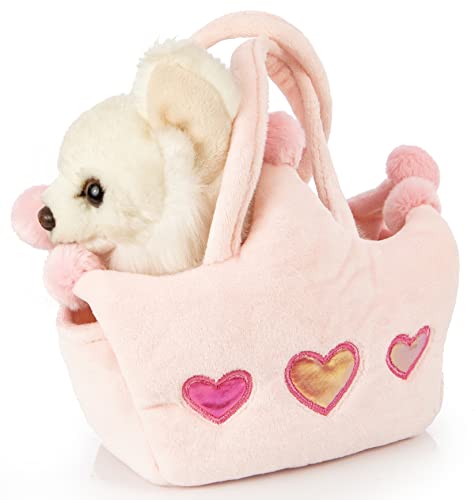 Uni-Toys - Chihuahua weiß, mit Prinzessinentasche - 18 cm (Länge) - Plüsch-Hund - Plüschtier, Kuscheltier von Uni-Toys