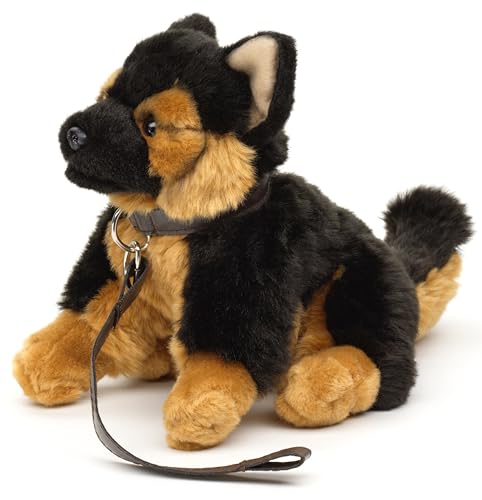 Uni-Toys - Deutscher Schäferhund (mit Leine) - Mit bellender Stimme - 18 cm (Höhe) - Plüschtier, Kuscheltier von Uni-Toys