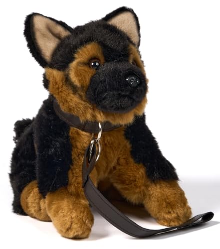 Uni-Toys - Deutscher Schäferhund (mit Leine) - Mit bellender Stimme - 18 cm (Höhe) - Plüschtier, Kuscheltier von Uni-Toys